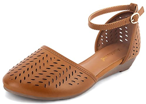 MaxMuxun Women's Ankle Strap Cage Closed Toe Flat Sandals Brown Size 11