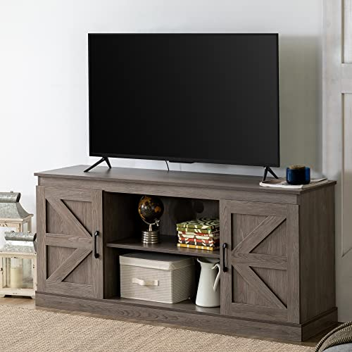 Zinus Wade Mueble TV - Mueble TV 147x67x40 cm - Mueble con armario - Diseño estilo granja - Gris