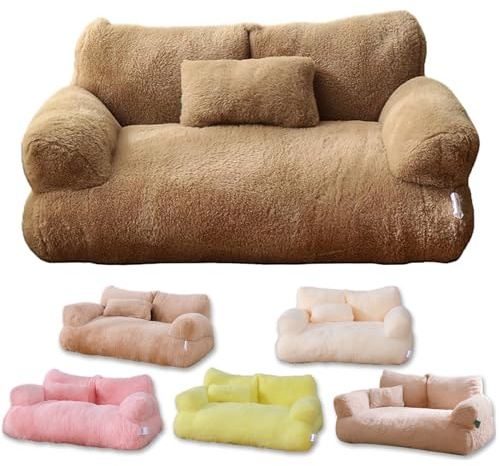 Calming Pet Sofa,Calming Dog Bed Fluffy Plush pet Sofa, Dog Bed for Small Medium Large Dogs, Memory Foam with Removable Washable Cover (XXL, Brown)