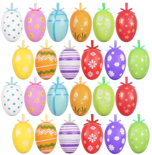 ZDQC 24 Stück Ostereier zum Aufhängen, Plastik Eier Ostern, Kunststoff, Osterstrauchdeko (24-B)