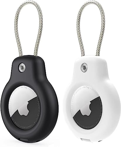 Aimtel Étanche IPX8 Porte Clef Airtag Compatible avec Airtag Apple, Etui Air Tag avec Câble Métallique, Porte Clé Air Tagg Universel pour Clés/Animaux/Sacs/Bagages et Autres Objets de Valeur