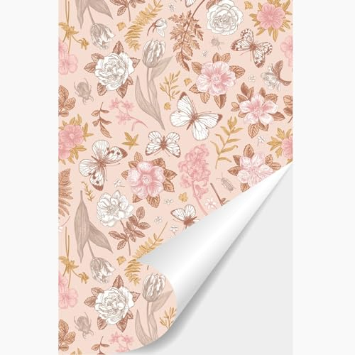 NPCEED Selbstklebende Tapete Blumen Rosa Klebefolie Möbel 40x300cm Blumentapete Vintage Tapete Floral Möbelfolie Selbstklebend für Küche Tapeten Schlafzimmer (40x300cm)