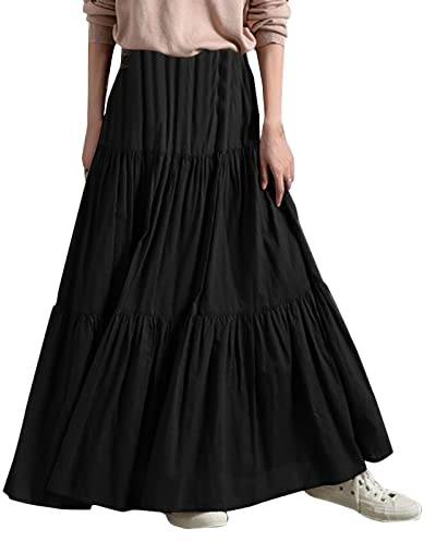 Jupe plissée de grande taille pour femme - Noir - Jupe plissée pour femme - Jupe longue d'été élégante - Jupe longue aérée et légère - Jupe en tulle - Style nouveau - Jupe festive - Jupe d'été