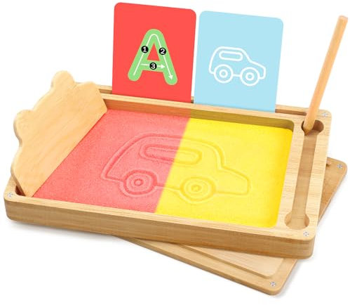 Pourbibi Wooden Montessori Sand Writing Tablet, Writing Board Drawing Tablet Learning Gift for Kids - Educational Toys for 3-6 Years Old Boys Girls Toddlers Christmas Birthday Presents | Sensory Toys