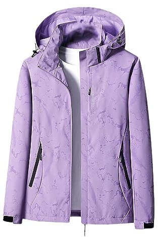 NSICBMNO Veste imperméable légère avec capuche amovible pour femme - Veste de sport softshell coupe-vent d'extérieur pour randonnée, camping - Grande taille, Violet (01), 3XL