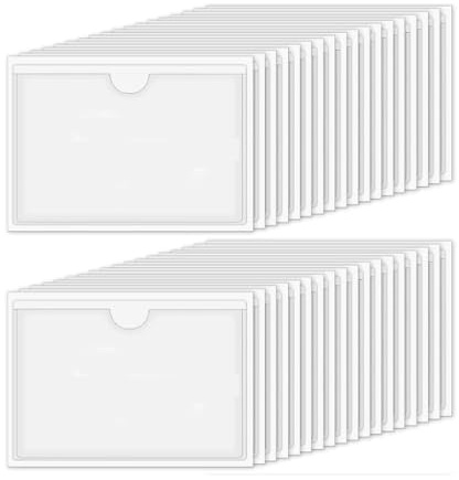 Armastuse 36 porte-étiquettes autocollants par paquet, 6 x 10 cm, porte-cartes de visite autocollant, adhésif, transparent, imperméable Convient pour la maison, le bureau et l'école