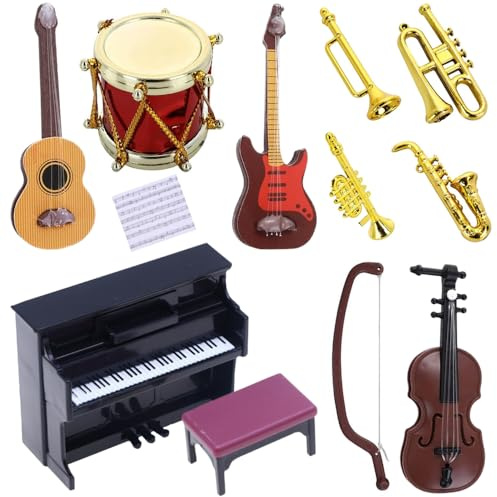 12 Pièces Dollhouse Ensemble D'Instruments De Musique Miniatures,1:12 Mini Instrument De Musique,Miniature Dollhouse Accessoire,Mini Accessoires pour Maison De Poupées (Instruments de Musique)