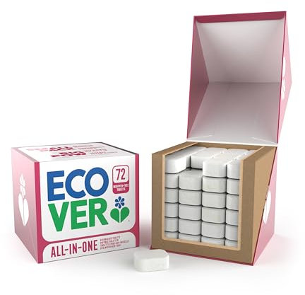 Ecover Pastiglie All-In-One per lavastoviglie, contiene sale e brillantante per lavastoviglie, pulizia potente, profumo di mandarino e citronella, confezione da 1, 72 compresse