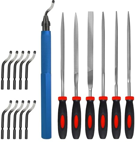 VASTOOLS Handentgrater Werkzeugsatz,Entgrater Werkzeug mit 10-Klingen und 6-Feilen-Set,für Metall, Kupfer, Aluminium