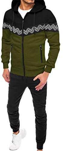 Schmale Weste für Herren, 2er-Set, Jacke, Hose, Anzug, gestreifte Nähte, Reißverschluss, Sweatshirts, Kapuzenjacke, Pullover, Sporthose, warmes Set, Junger Herren-Smoking, armee-grün, M
