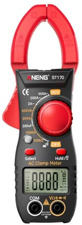 ANENG ST170 Smart Clamp Meter 1999 Counts Auto-ranging Multimeter LCD Screen AC DC Voltage Current Tester LED Flashlight (Black & Red)