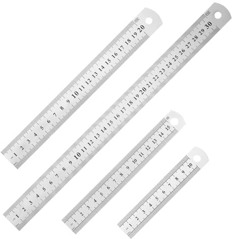 Juego de 4 reglas de metal, reglas de acero, regla de metal, escala de | Regla de acero de 10 cm/15 cm/20 cm/30 cm de doble cara con herramienta de medición, borde recto para enseñanza de ingeniería