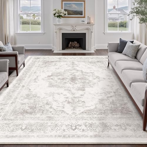 HUGEAR Vintage Vardagsrum Matta Grå 240x300cm Tvättbar Stor Mattor | Halkfri,Sovrumsmatta Rug,Sovrum,Kort Lugg Carpet,Matsal Rugs,Kontor Carpet,Barnrum,Inomhusbruk Golvmatta