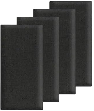 EUNEWR 4 paneles de pared acolchados, 4 unidades, 40 x 20 cm, panel acolchado autoadhesivo, cojín de pared para cabecero de cama, habitación infantil, dormitorio y oficina, relleno suave (negro)