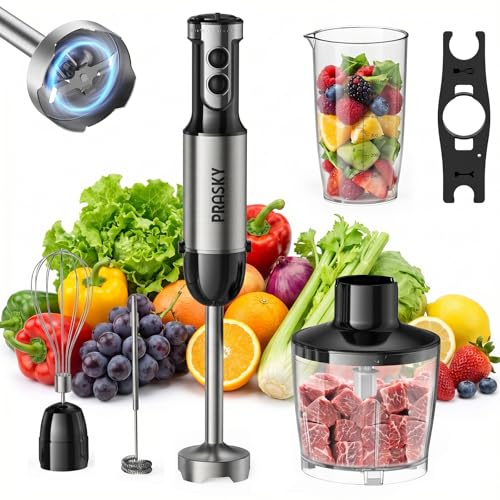 Immersion Blender Handheld 1200W, 20-speeds Immersion Hand Blenders, Hand Mixer with Mining Beaker,Chopper,Whisk, Frother and Stick Blender Suitable for Kitchen, Protein Shakes and Baby Food