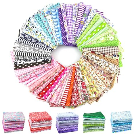 Cotton Fabric Scraps 50Pieces Precut – Squares 10x10cm Floral Patchwork Bundle for Sewing Quilting – Mixed Pattern Fabric Squares for DIY Crafts Projects – Cotton Material Sewing Kit