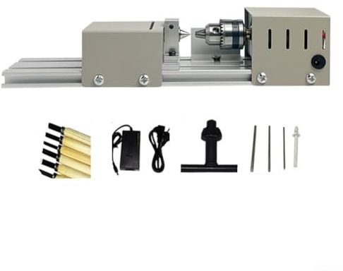 Qualoramall Mini tornio per legno con funzioni di lucidatura e fresatura dei metalli, multifunzione per tornitura, taglio, rettifica, incisione, set con 6 coltelli da intaglio e