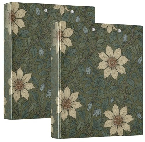 Tre ringpärmar 1 och en halv tum William Morris Clematis-mönster med fickskydd 1/2-pack skolpärmar 200 ark paket med 2