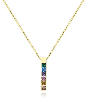 Collier avec Pendentif à Barre Verticale géométrique Arc-en-Ciel pour Femmes, Bijoux, 925