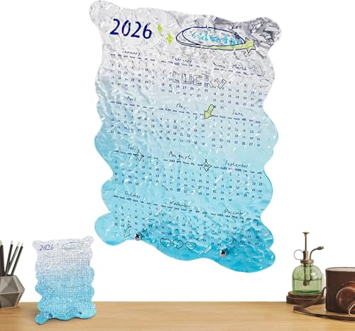 Bordskalender 2026 – klar akrylkonstplanerare | bordskalender för 12 – för hemmakontorets dekoration och månadsplanering