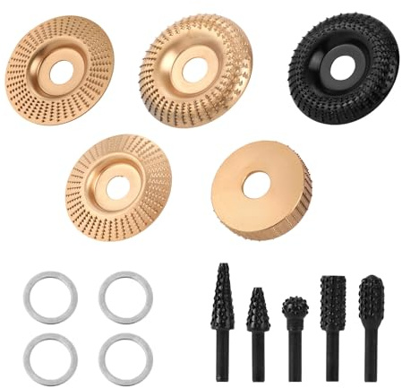 14pz Set di Dischi per Intaglio del Legno per Smerigliatrice Angolare da 4 o 4,5, Include Varie Intaglio Legno Mola Disco e Varie Frese Rotanti e Anelli Adattatori da 5/8