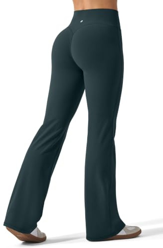 WILLIT Sportleggings, dam, flare med 4 fickor, sportbyxor, osynliga, scrunch butt, gym, leggings, hög midja, yogabyxor, träning, booty, lyft, rumpa, push-up, ogenomskinliga, gymbyxor med fickor, 60 cm