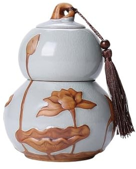 tebehållare Kalebass Tea Caddy med lufttätt lock och bärhandtag(Grijs,Stor)