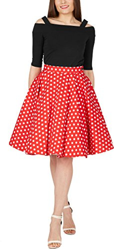 BlackButterfly Lungo A Pois Anni 1950 Gonna A Ruota (Rosso, XL)