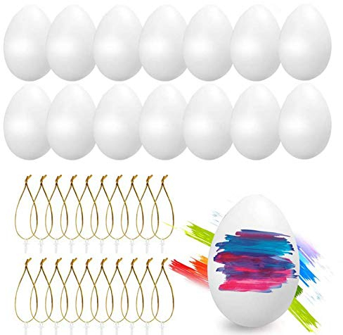 O-Kinee Ostereier Plastik weiß, Plastic Easter Eggs 24pcs, Kunststoffeier Dekoeier, Plastikeier zum Basteln Deko Ostern, Ostereier zum Aufhängen