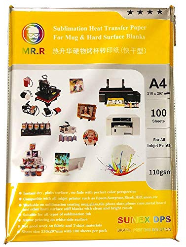 MR.R 110 gsm/m² A4x100 Blatt Sublimationspapier wärmeüber tragungs papier Blättern für Keramikbecher und steife Substratmaterialien Geeignet für Sublimationsdrucker