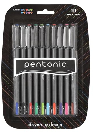 Pentonic Ballpoint Pens, 10 Count, Colored Pens 10 Ink Colors, 1.0 mm