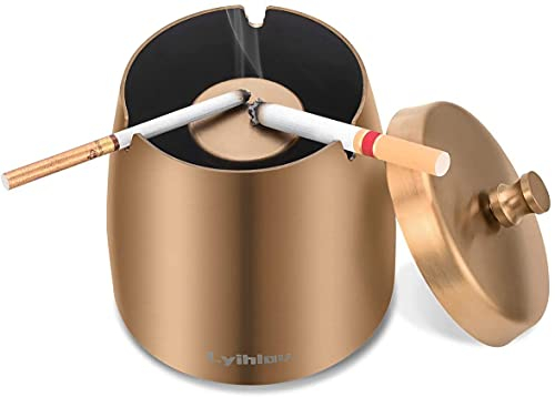 Aschenbecher Edelstahl mit Deckel, Winddichter Tischaschenbecher für Zigaretten, Moderne Windaschenbecher tragbar mit rutschfestem Basis für Draußen und Innen (Rose golden- klein)