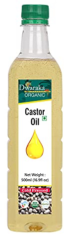 Dwaraka Organic Cold Pressed Castor Oil for Digestion, Hair Growth, Skincare and Massages - 16.9 Fl Oz (500 ML) | USDA Organic, Non-GMO, All Natural