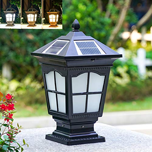 WRMING LED Solares Farolas Jardin para Exterior, Retro Luces de Poste Regulable, con Mando a Distancia, IP65 Aluminio Lámpara De Jardín para Caminos Patio Porche, H43cm, 2200mAh,Negro