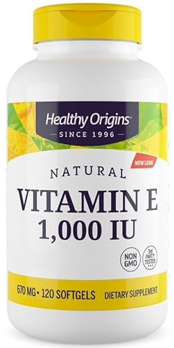 Healthy Origins, Natural Vitamin E, 1.000 IU, 120 Capsule molli, Testato in Laboratorio, Senza Glutine, Non-GMO