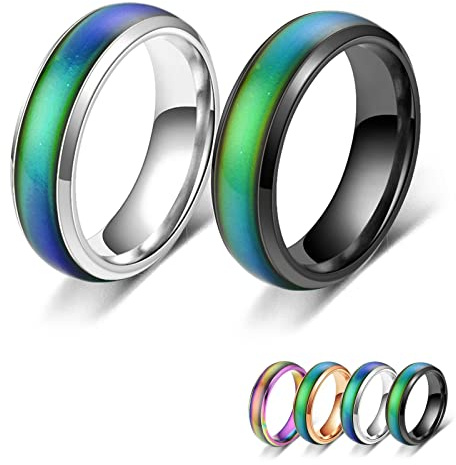 Bymivofun 2 stycken stämningsringar, temperaturkänslomässig ring, rostfritt stål färgförändring, stämning, för vän flickvän daglig fest födelsedag alla hjärtans dag årsdag, Rostfritt stål