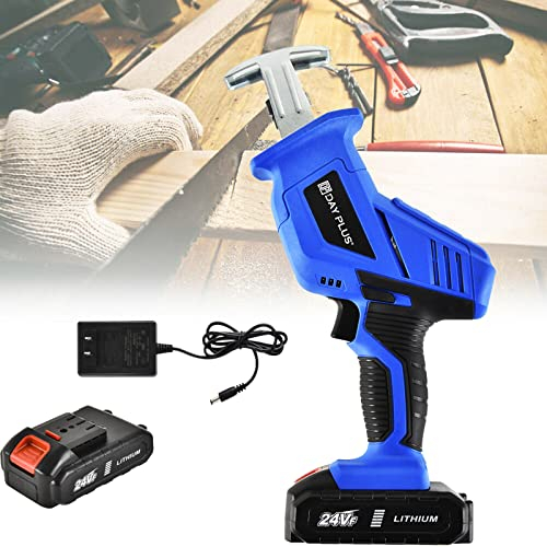 Scie Sabre Sans Fil, 21V Scie sabre alternative sans fil avec batteries et Chargeur, Vitesse Variable avec 5 lames de scie, Changement de Lame Sans Outil, Scie a bois, Scie a metaux, Scie pour elagage