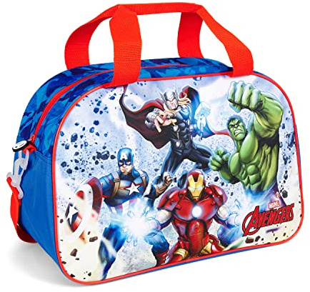 PERLETTI Borsone Palestra Bambino Marvel Avenger Blu Rosso - Borsa da Viaggio Bambini Supereroi Capiente Leggera - Borsa Sportiva Bimbo Palestra Piscina Danza Viaggi Tempo Libero - 28x41,5x21cm