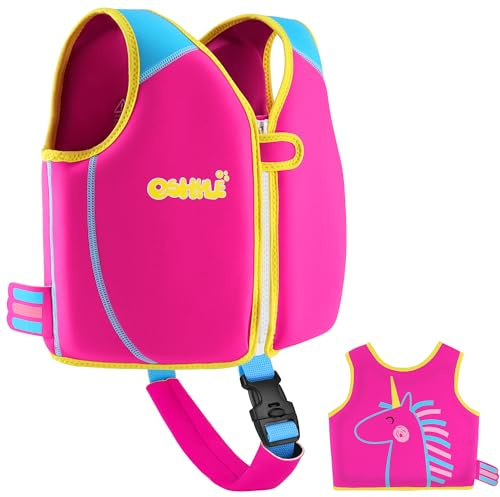 OSHYLE Kids Swim Vest with Crotch Strap - Neoprene Swim Trainer Vest for Toddlers 1-9 Years, Boys & Girls Swim Trainer with Adjustable Straps (Red, L(6-9))