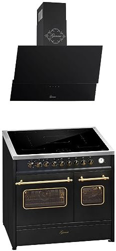 GURARI Induktions-Standherd E 913 DF RU BL+GCh 268 Bl 9 Prime, Retro Elektro Standherd, Range Coocker mit FLEX Induktion+Dunstabzugshaube 90 cm