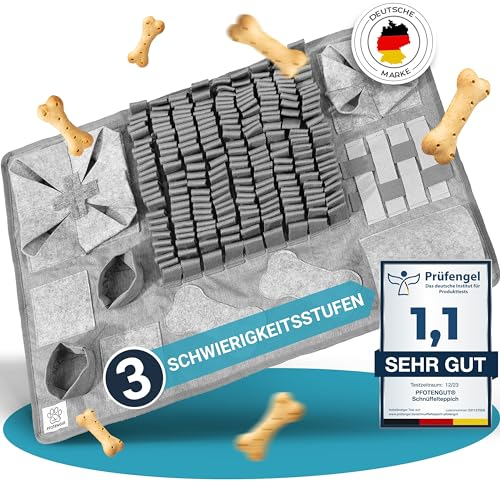 PFOTENGUT® Schnüffelteppich für Hunde - Hochwertiger Schnüffelteppich inkl. 11 Trainingselemente und 3 Schwierigkeitsstufen - Schnüffelteppich Hund - Hunde Schnüffelteppich
