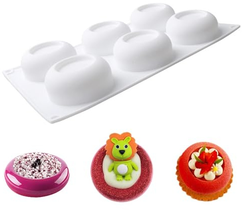 XCSJ Round Silicone Mould 6 Holes Round Shape 3D Cake Mould Mousse Dessert Baking Moulds Chocolate Mould Baking Moulds Silicone DIY Mould Pudding Silicone Moulds for Chocolate, Pudding, Mousse, Jelly