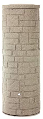 Regentonne rund Regenwassertank Arcado 360 Liter Sandstein aus UV- und witterungsbeständigem Material. Regenfass BZW. Regenwassertonne mit kindersicherem Deckel
