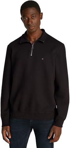 Tommy Hilfiger Herren Sweatshirt mit Reißverschluss Essential Fleece 1/4 Zip Mock-Rollkragen, Schwarz (Black), L