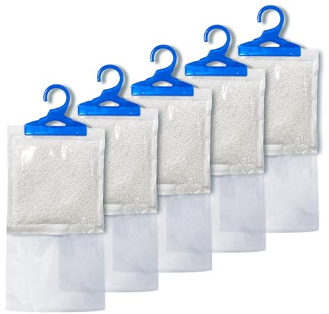 MAVORI 5er Set XL Luftentfeuchter zum Aufhängen I Luftentfeuchter Beutel I Entfeuchter Schrank und Feuchtigkeitsabsorber für Räume gegen Feuchtigkeit, Schimmel und Gerüche I bis zu 500ml je Beutel