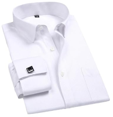 Camisa De Vestir para Hombre Camisas con Botones De Negocios Formales De Manga Larga Blanca Camisa con Gemelos De Ajuste Regular FS06 XL