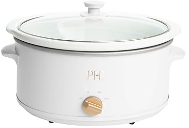 Paris Hilton 6-Quart Manual Slow Cooker, Features Three Settings (Low, High, Warm), Naturally Nonstick and Dishwasher Safe Stoneware Insert, Family Sized Capacity, White