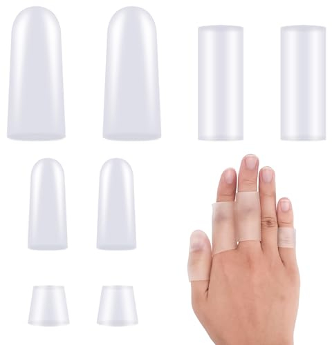 8pcs Gel Finger Sleeves Protectors, Silicone Finger Support Caps Finger Cots Finger Covers Cushions Finger Gloves for Golf Basketball Rugby Cracked Finger