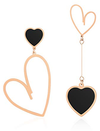 Linawe Orecchini a cuore da donna neri, orecchini pendenti gioielli in oro rosa, orecchini a bottone orecchini da donna in acciaio inossidabile, grandi orecchini da appendere a forma di amante