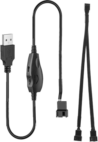 Gjord ny 12V-spänningsuppåtvänd USB till 3- och 4-polig PC-fläkt, mantlad strömförsörjningskabel 1 till 2 med strömbrytare och varvtalsregulator